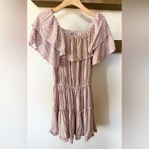 White Birch| Blush Pink Polka Dot Tiered Ruffle Mini Dress, Babydoll Style•••